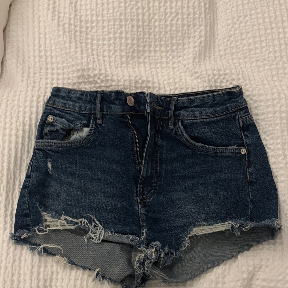 Zara Dark Blue Distressed Jean Shorts